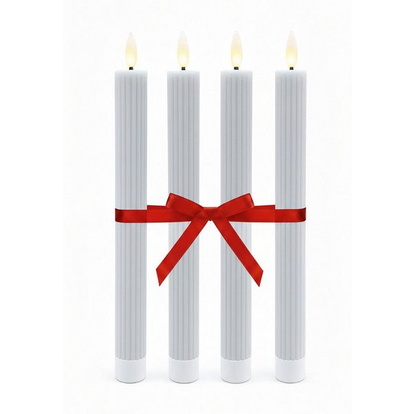 relaxdays LED-Kerze LED Stabkerzen 4er Set, Flackernde LED-Flamme mit Timerfunktion für stimmungsvolle Beleuchtung, LED, Warmweiß, Hellgrau