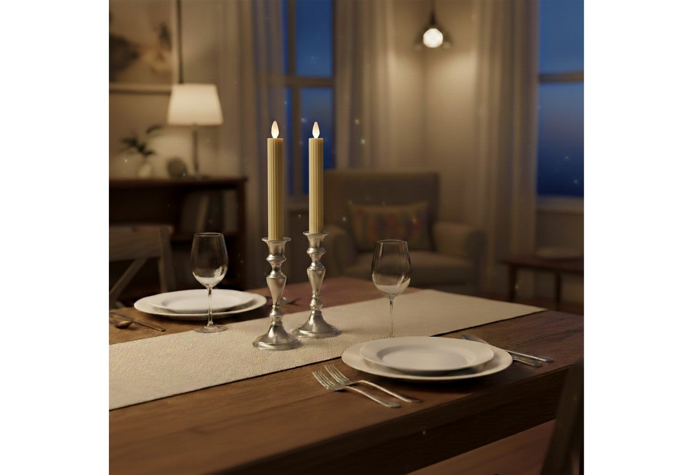 relaxdays LED-Kerze LED Stabkerzen 4er Set, Praktische Timerfunktion, LED, warmweiß, Beige – Bild 2 von 5