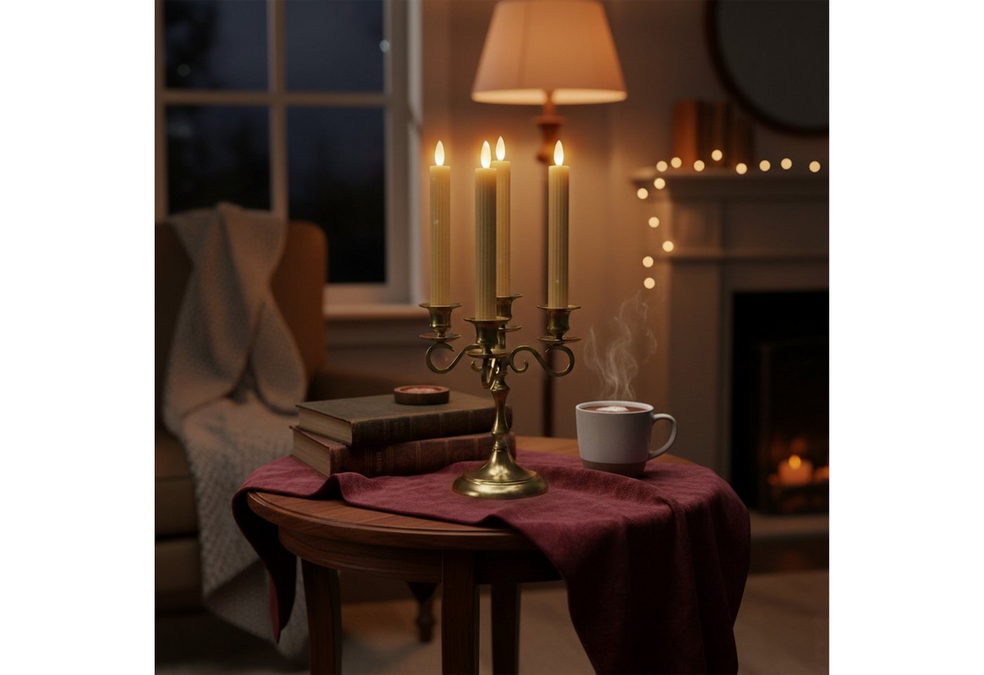 relaxdays LED-Kerze LED Stabkerzen 4er Set, Praktische Timerfunktion, LED, warmweiß, Beige – Bild 3 von 5