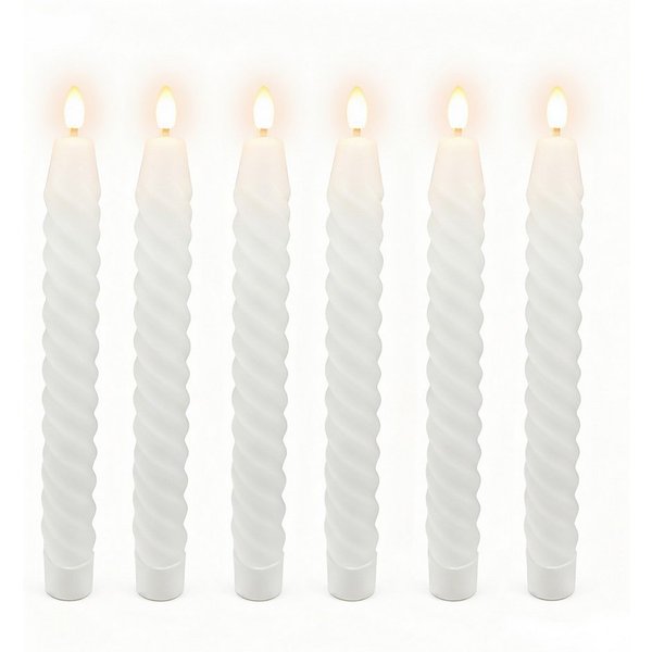 relaxdays LED-Kerze LED Stabkerzen 6er Set, Flackernde LED-Flamme, LED, Warmweiß, weiß