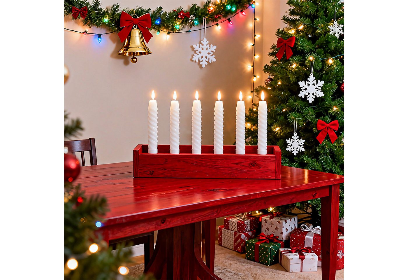 relaxdays LED-Kerze LED Stabkerzen 6er Set, Flackernde, flammenlose LED-Beleuchtung ohne Brandgefahr, LED, Warmweiß, Khaki – Bild 3 von 5