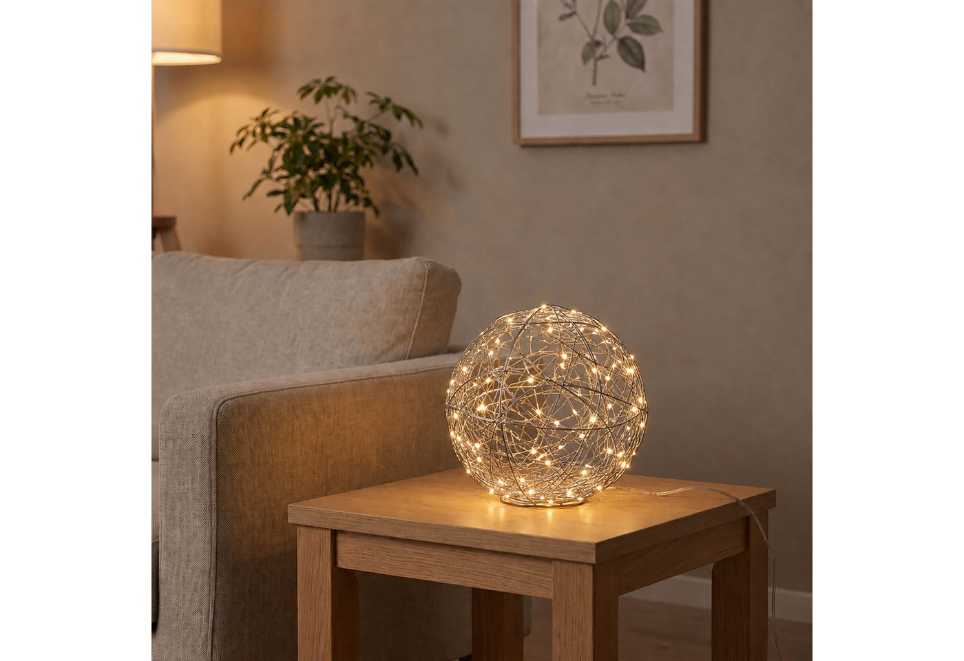 relaxdays LED Kugelleuchte LED Dekokugel 20 cm, Batteriebetrieben mit automatischer Abschaltfunktion nach 6 Stunden, Warmweiße LEDs, warmweiß, silber – Bild 2 von 5