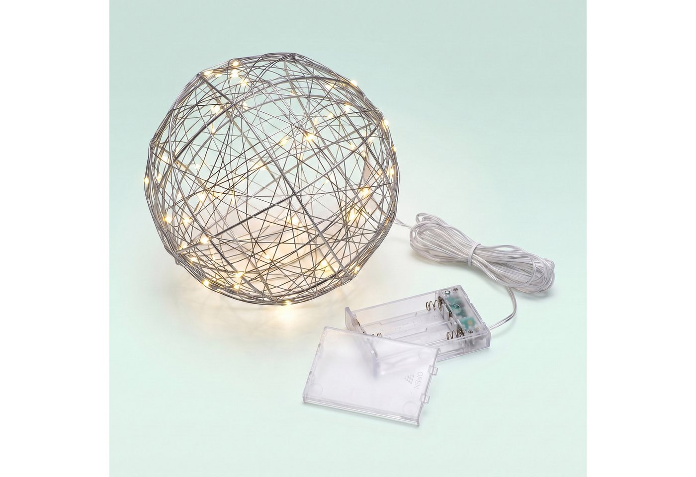relaxdays LED Kugelleuchte LED Dekokugel 20 cm, Batteriebetrieben mit automatischer Abschaltfunktion nach 6 Stunden, Warmweiße LEDs, warmweiß, silber – Bild 5 von 5