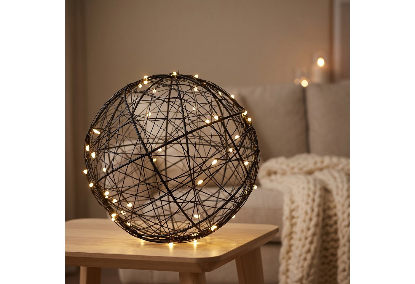 relaxdays LED Kugelleuchte LED Dekokugel 30 cm, LED, Warmweiß, schwarz – Bild 2 von 5