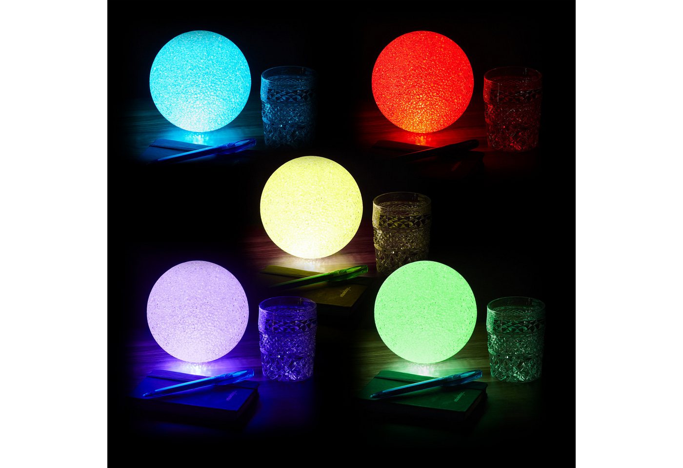 relaxdays LED Kugelleuchte mit Farbwechsel, Stimmungsvoller Farbwechsel und funkelnder Glitzereffekt, LED, Blau, Gelb, Rot, Lila, Grün – Bild 3 von 5