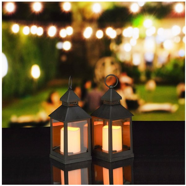 relaxdays LED Laterne 2er Set, Flackernder LED-Flammeneffekt, LED-Kerze, Warmweiß