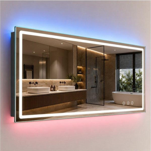 relaxdays LED-Lichtspiegel Badspiegel mit Hintergrundbeleuchtung (1-St)