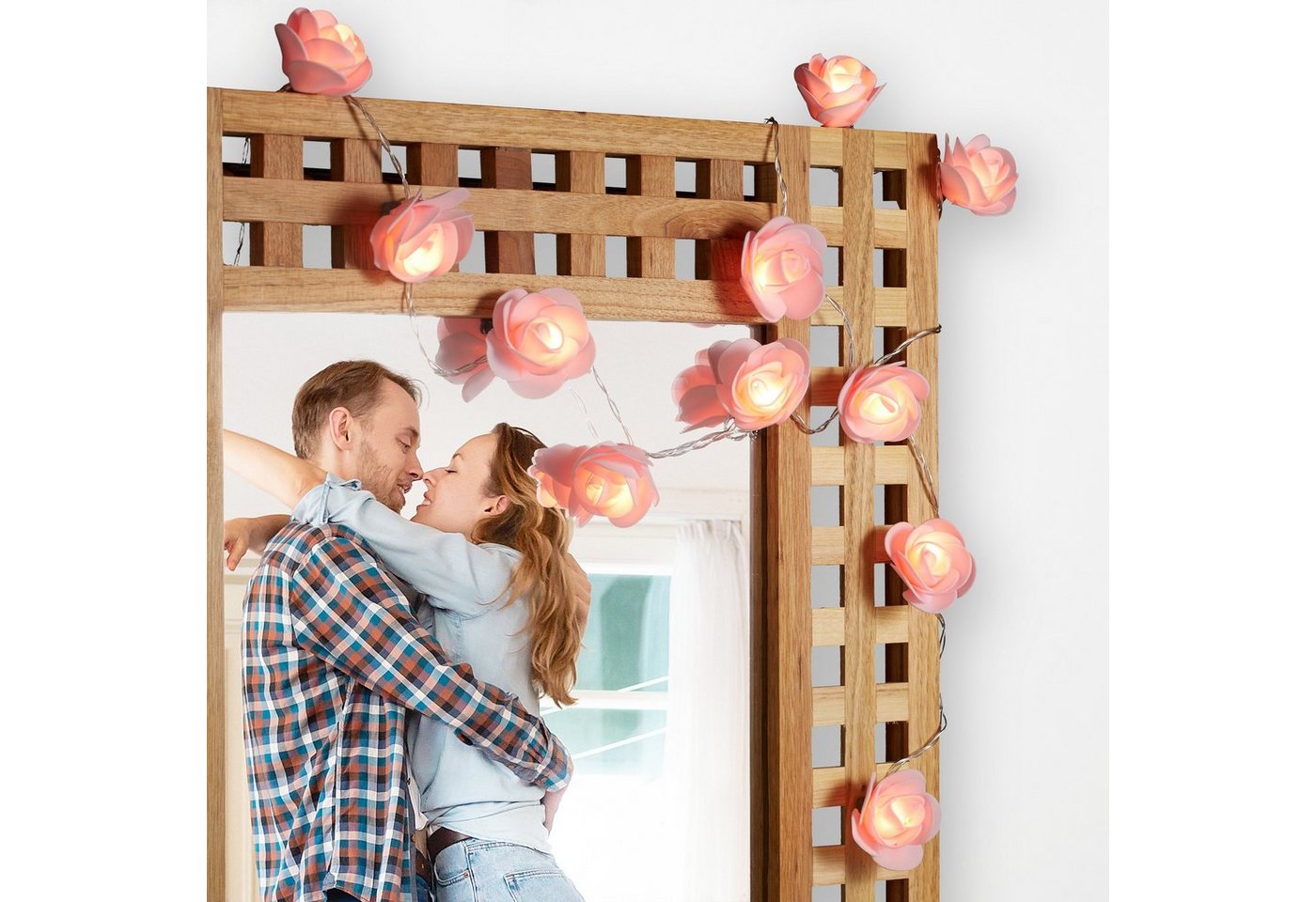 relaxdays Lichterkette Rosen Lichterkette, 0-flammig, Pink – Bild 2 von 5