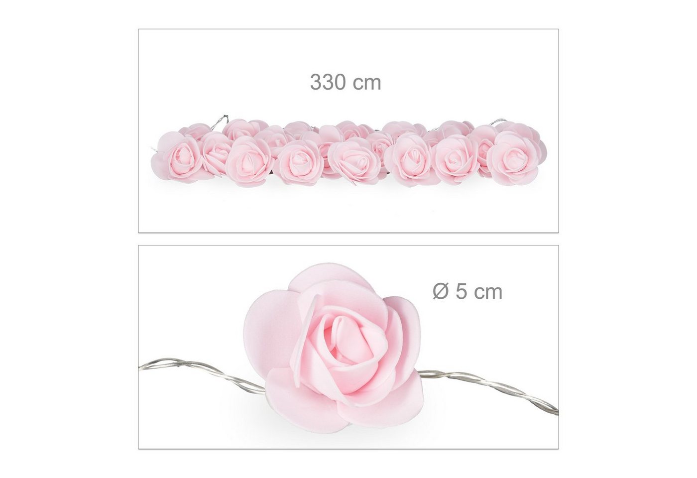 relaxdays Lichterkette Rosen Lichterkette, 0-flammig, Pink – Bild 4 von 5