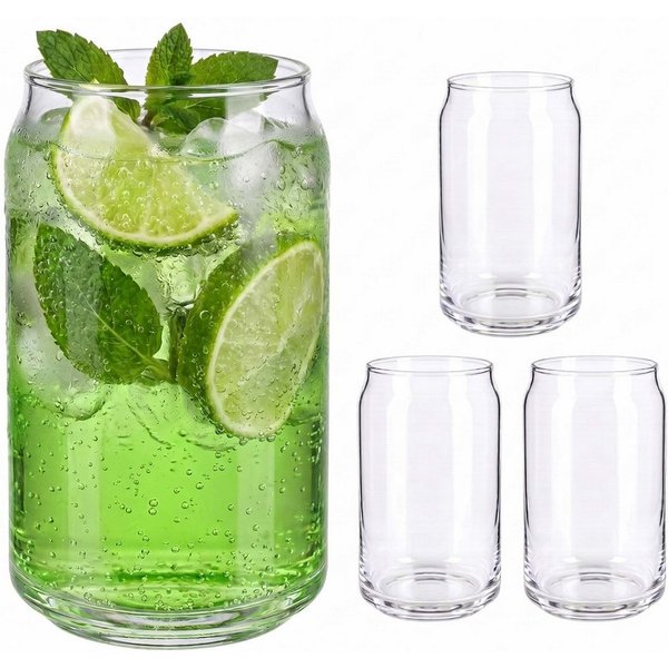 relaxdays Longdrinkglas Longdrinkgläser 4er Set Dosenform, 4-tlg., Glas