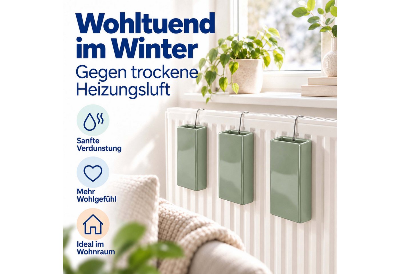 relaxdays Luftbefeuchter Heizkörper 6er Set, 0.4 l Wassertank, Salbei – Bild 2 von 5