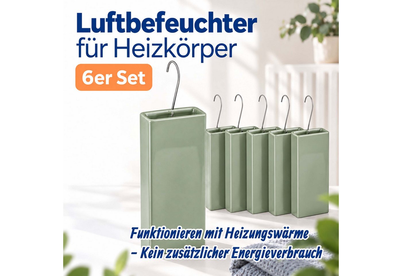relaxdays Luftbefeuchter Heizkörper 6er Set, 0.4 l Wassertank, Salbei – Bild 3 von 5