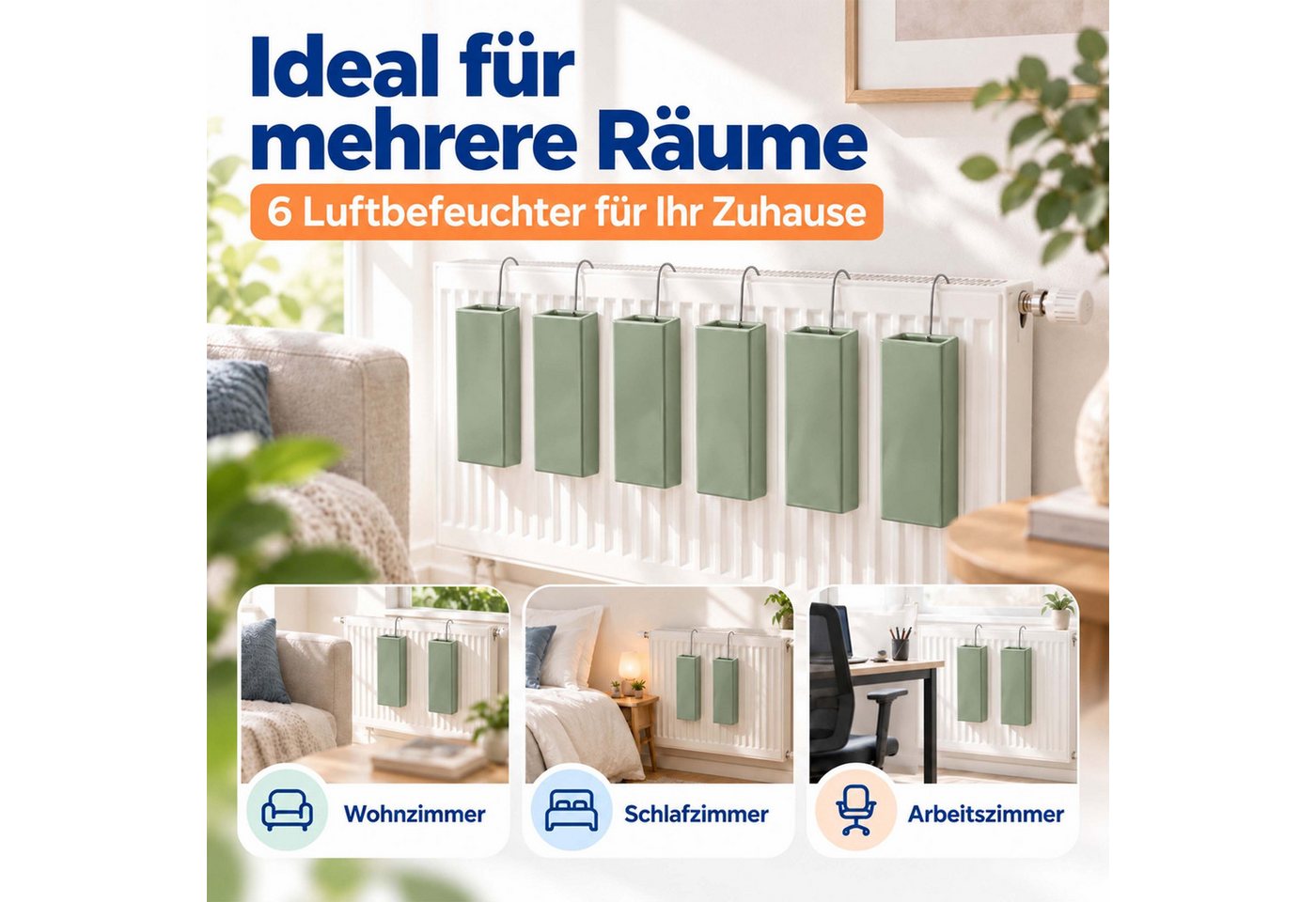 relaxdays Luftbefeuchter Heizkörper 6er Set, 0.4 l Wassertank, Salbei – Bild 5 von 5