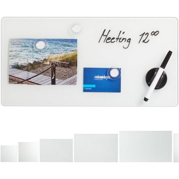 relaxdays Magnettafel Glas-Magnetboard Weiß, (6-tlg), 20 x 40 cm
