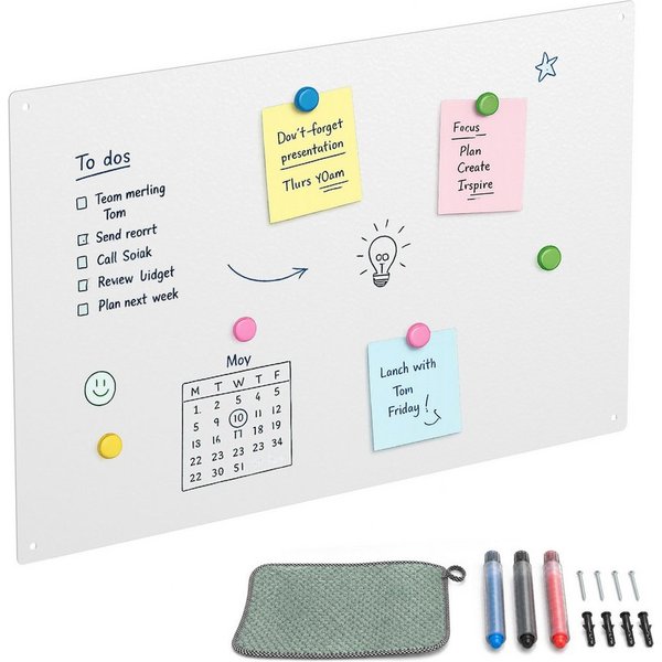relaxdays Magnettafel Stahl beschreibbar, (13-tlg), weiß, 50 x 30 cm