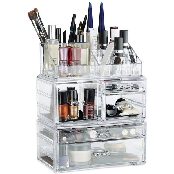 relaxdays Make-Up Organizer Acryl Make Up Organizer mit 21 Fächern, 3-tlg., transparent