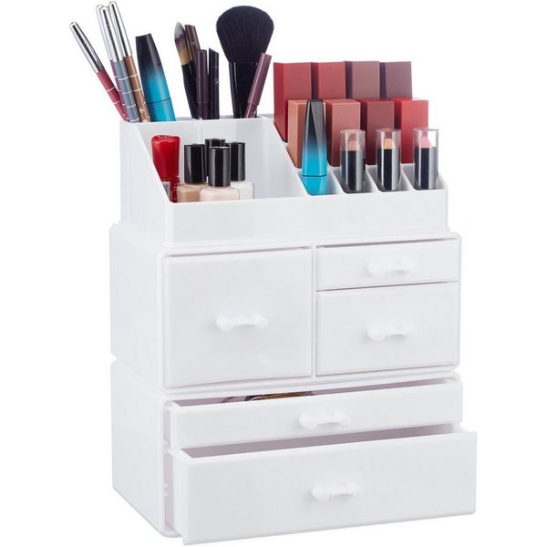 relaxdays Make-Up Organizer Acryl Make Up Organizer mit 21 Fächern, 3-tlg., weiß