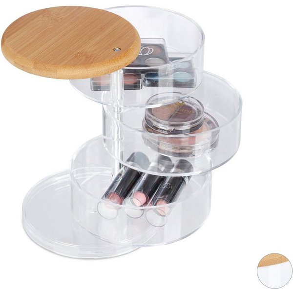 relaxdays Make-Up Organizer mit 3 Fächern, 1-tlg., transparent
