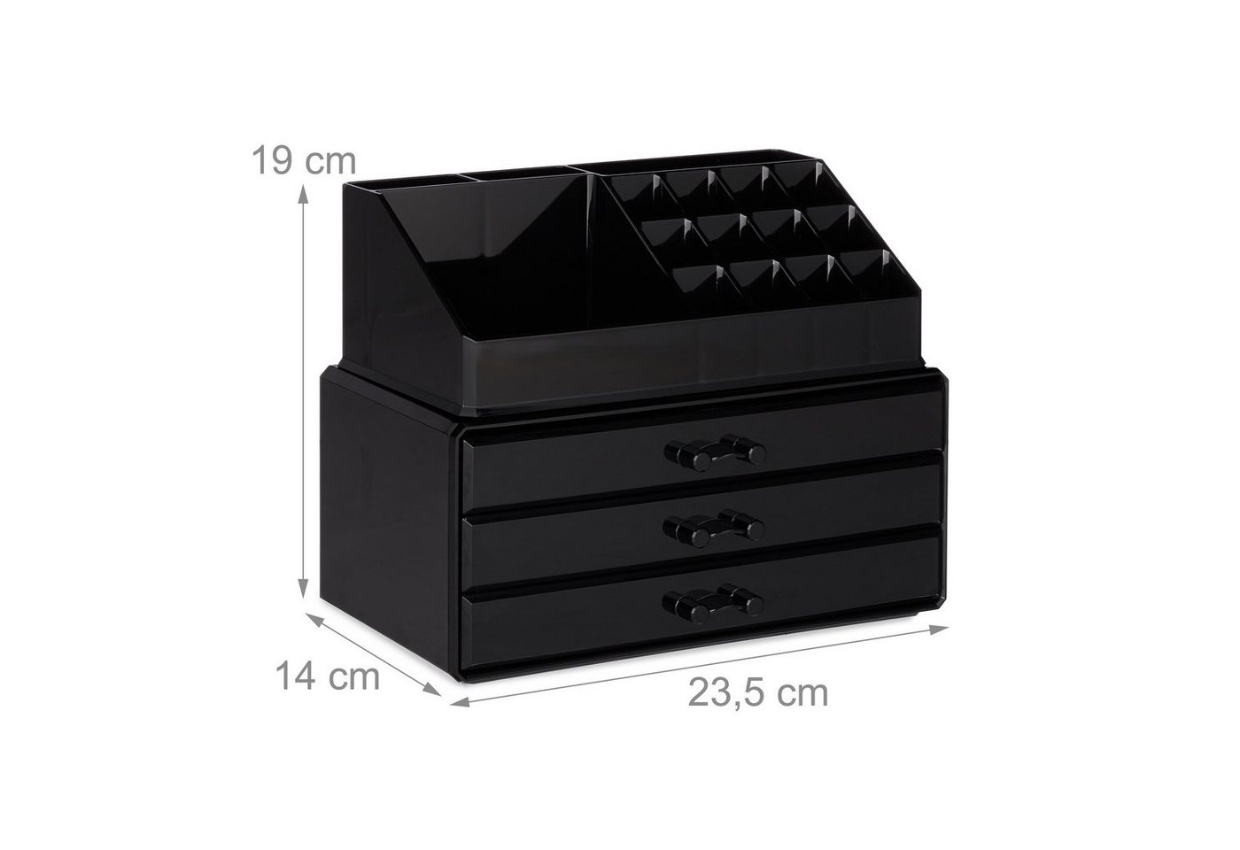 relaxdays Make-Up Organizer mit 3 Schubladen, 2-tlg., schwarz – Bild 4 von 5