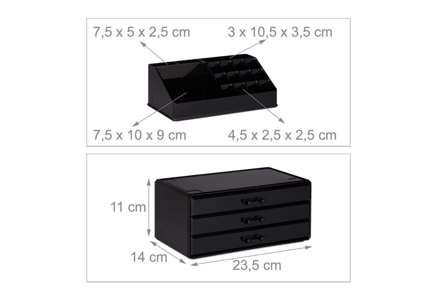 relaxdays Make-Up Organizer mit 3 Schubladen, 2-tlg., schwarz – Bild 5 von 5