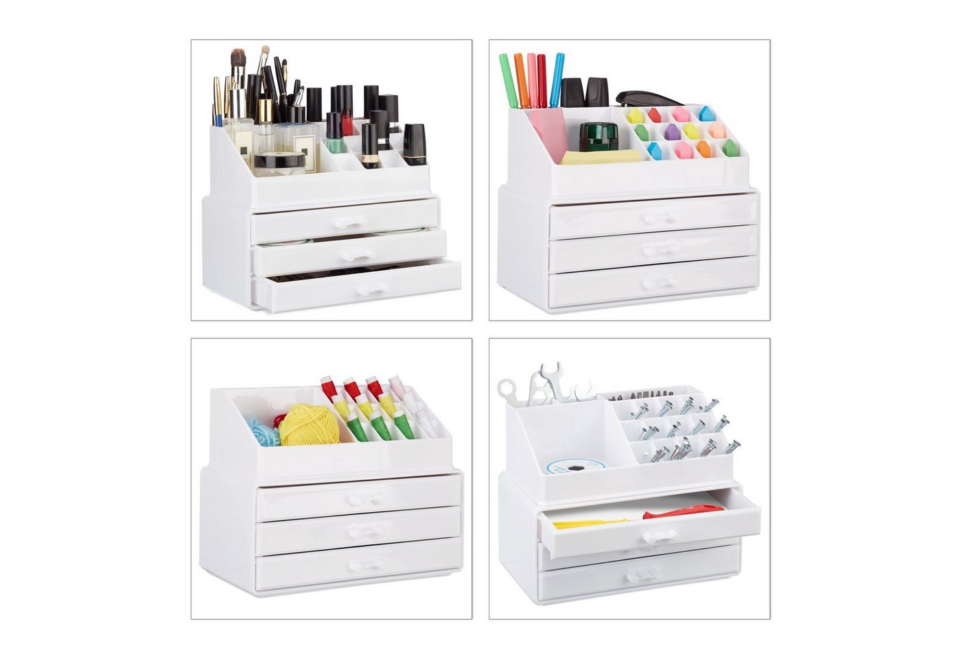 relaxdays Make-Up Organizer mit 3 Schubladen, 2-tlg., weiß – Bild 3 von 5