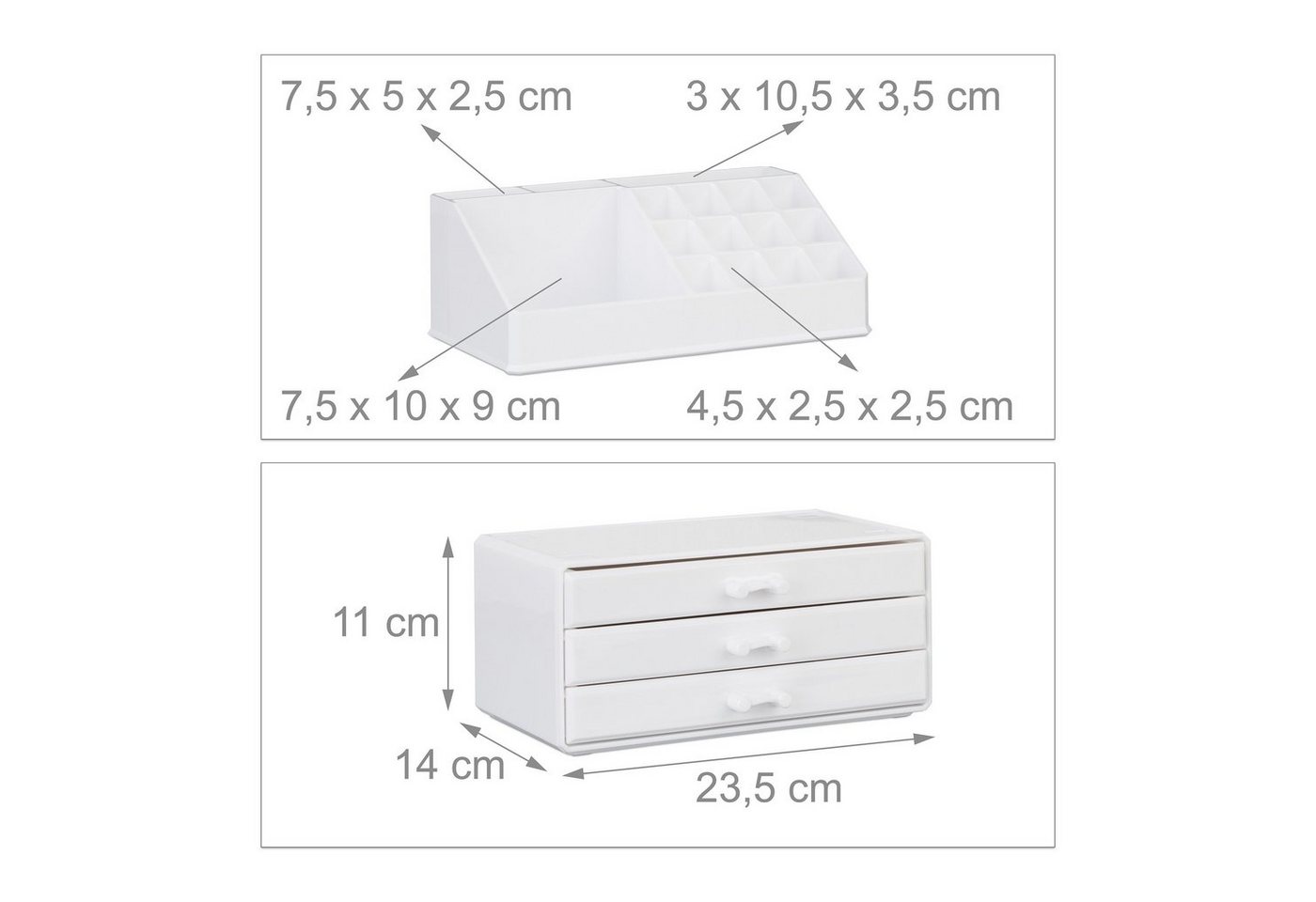 relaxdays Make-Up Organizer mit 3 Schubladen, 2-tlg., weiß – Bild 5 von 5