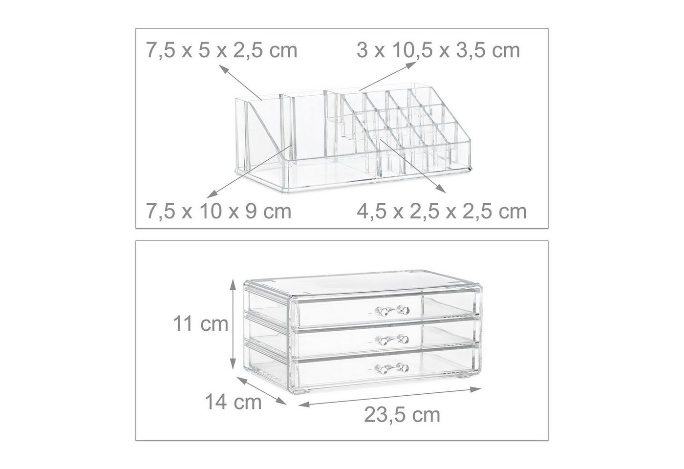 relaxdays Make-Up Organizer mit 3 Schubladen, 2-tlg., transparent – Bild 5 von 5