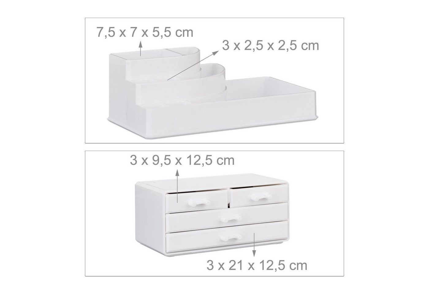 relaxdays Make-Up Organizer mit 4 Schubladen, 2-tlg., weiß – Bild 5 von 5