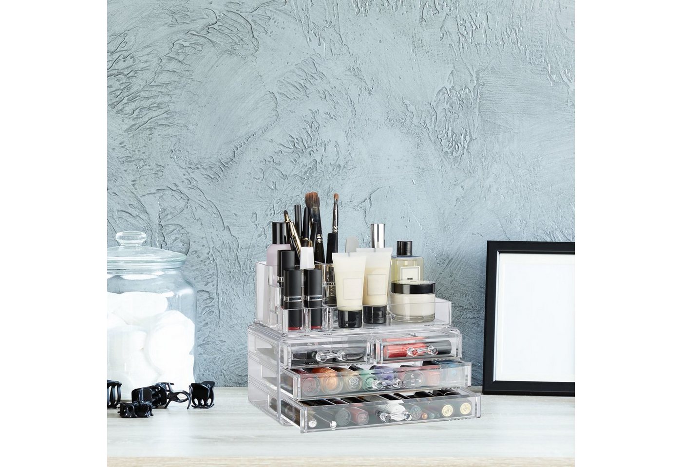 relaxdays Make-Up Organizer mit 4 Schubladen, 2-tlg., transparent – Bild 2 von 5