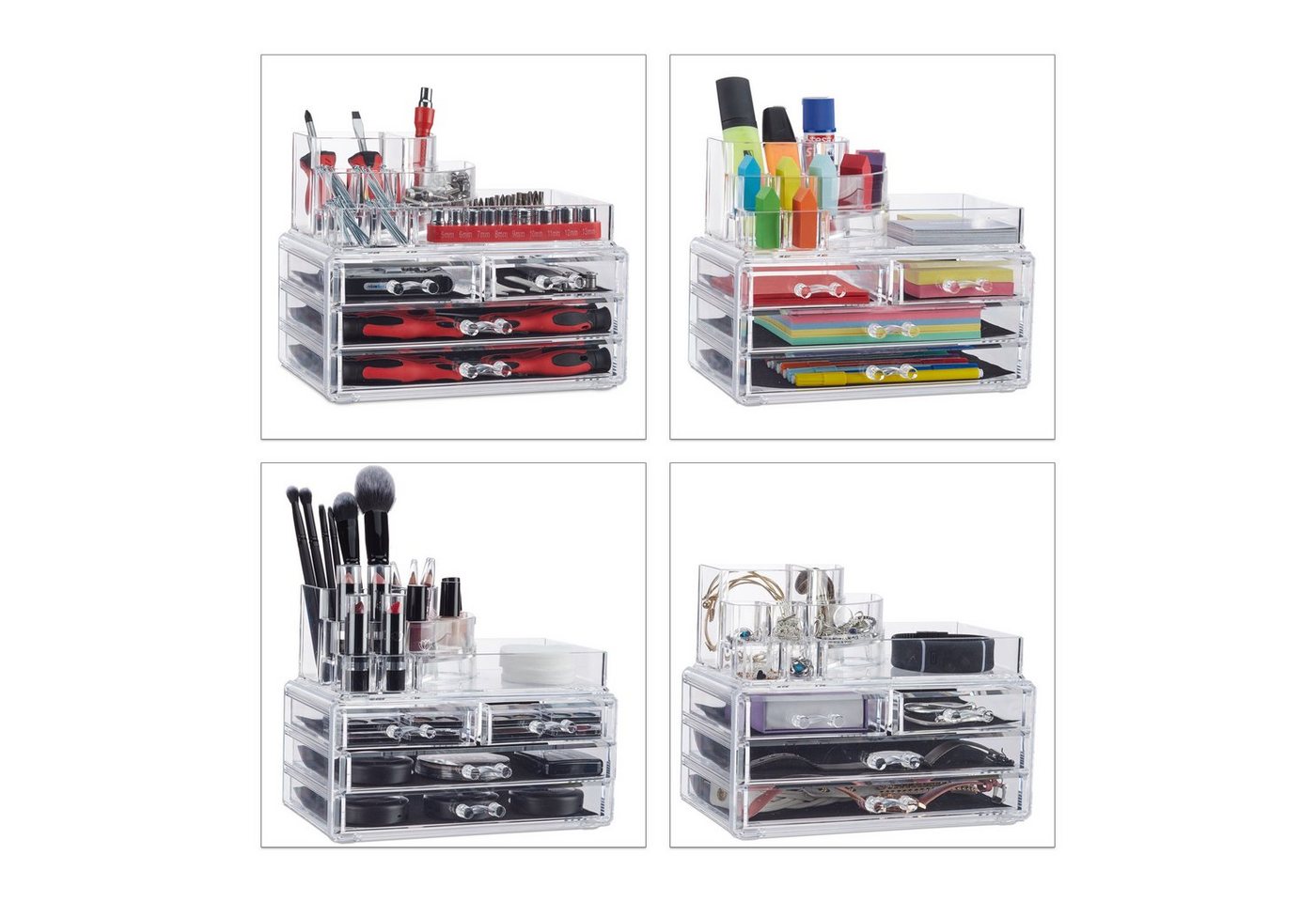 relaxdays Make-Up Organizer mit 4 Schubladen, 2-tlg., transparent – Bild 3 von 5