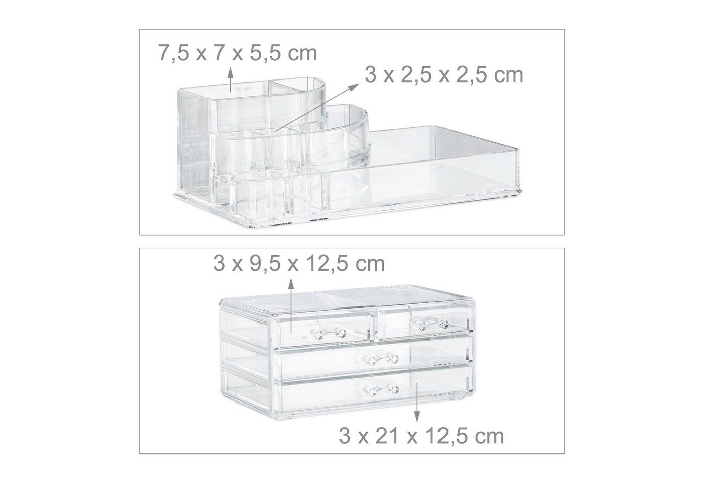 relaxdays Make-Up Organizer mit 4 Schubladen, 2-tlg., transparent – Bild 5 von 5