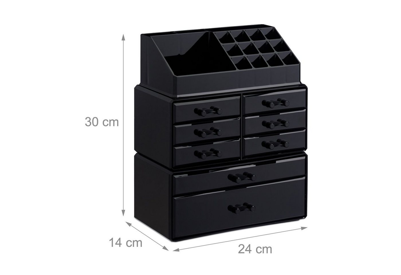 relaxdays Make-Up Organizer mit 8 Schubladen, 3-tlg., schwarz – Bild 4 von 5