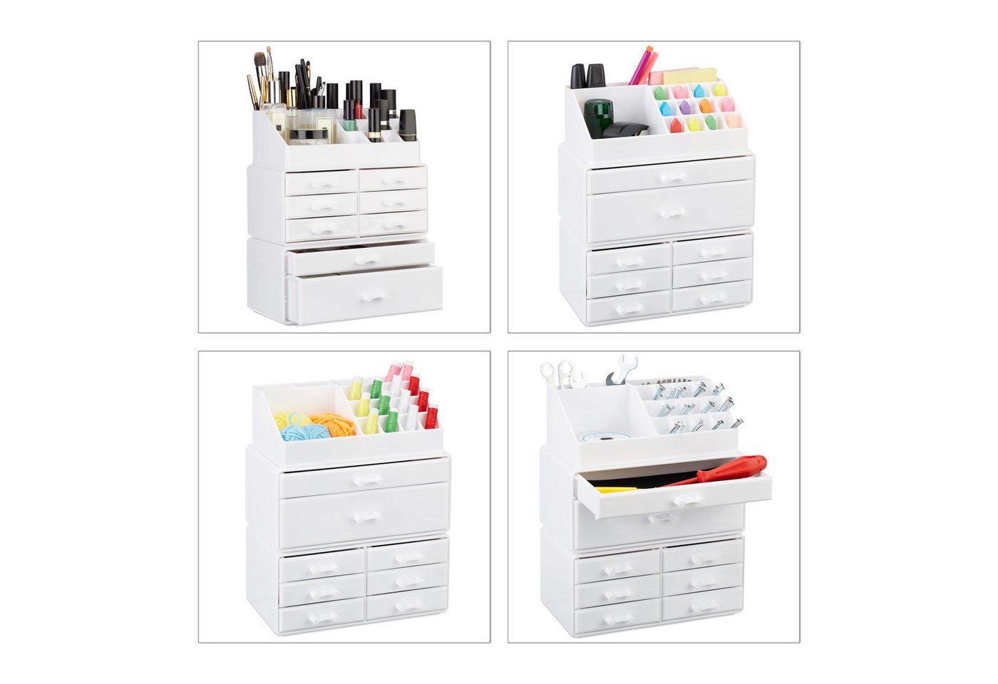 relaxdays Make-Up Organizer mit 8 Schubladen, 3-tlg., weiß – Bild 3 von 5