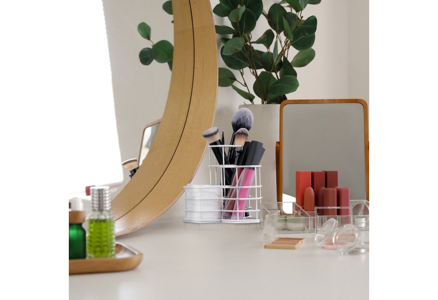 relaxdays Make-Up Organizer Pinselhalter mit 3 Fächern, 3-tlg., weiß – Bild 2 von 5