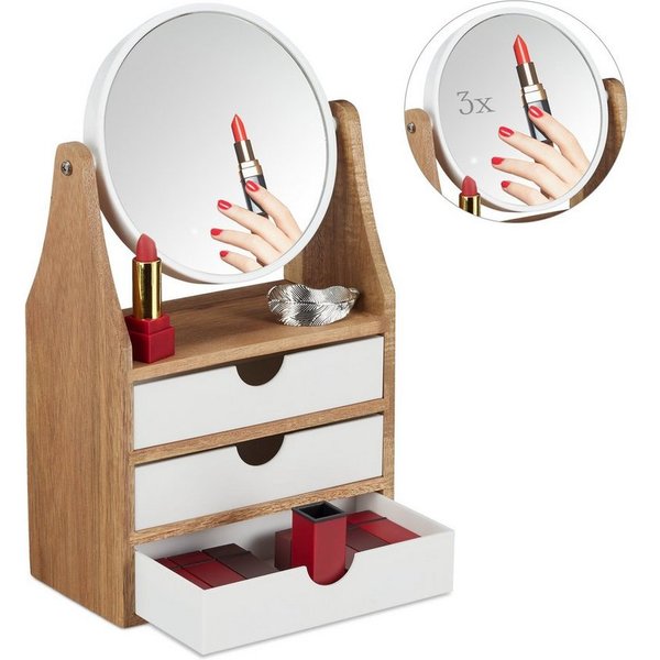 relaxdays Make-Up Organizer Schminkaufsatz mit Spiegel, 1-tlg.
