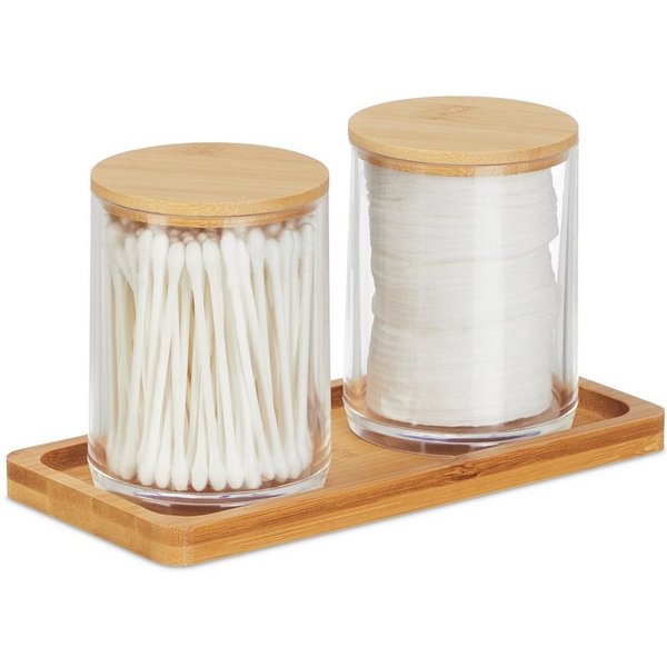 relaxdays Make-Up Organizer Wattestäbchenbehälter mit Tablett, 3-tlg.