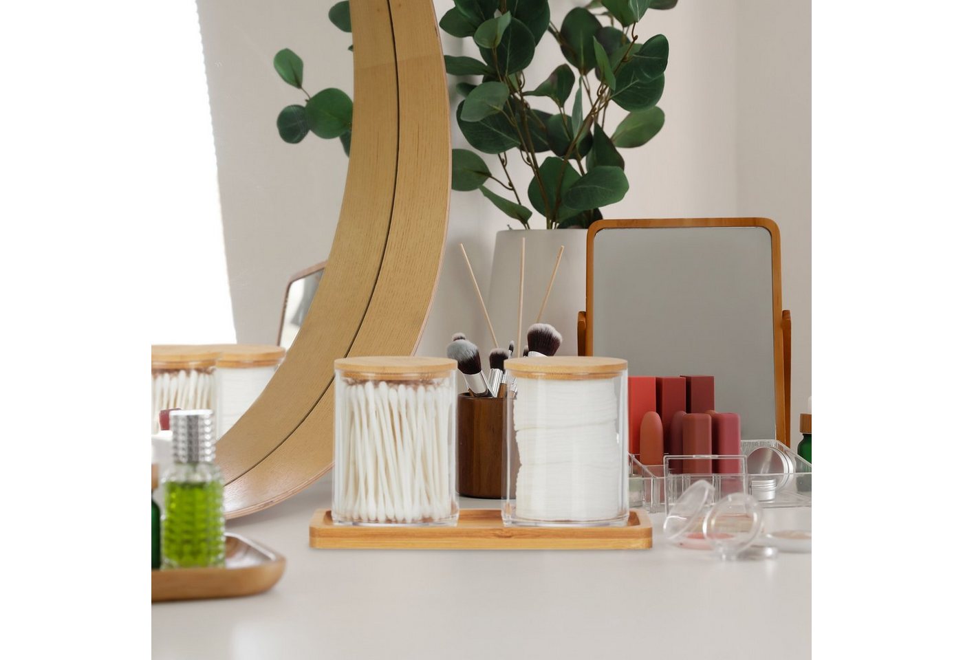 relaxdays Make-Up Organizer Wattestäbchenbehälter mit Tablett, 3-tlg. – Bild 5 von 5