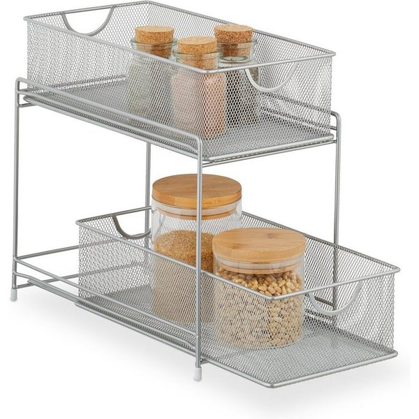 relaxdays Mehrzweckregal Küchen Organizer mit 2 Ausziehkörben, 1-tlg., silber