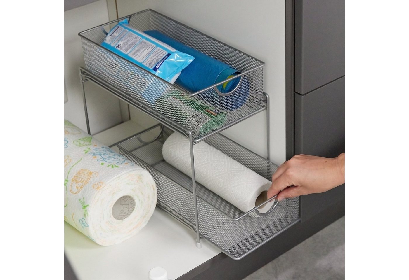 relaxdays Mehrzweckregal Küchen Organizer mit 2 Ausziehkörben, 2-tlg., schwarz – Bild 3 von 5