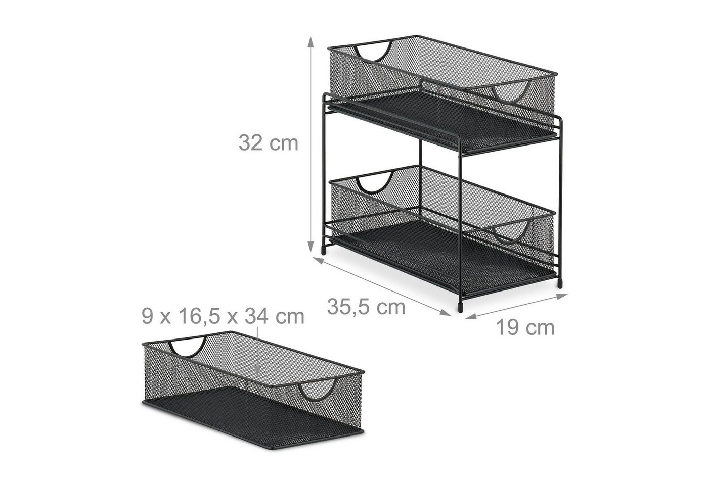 relaxdays Mehrzweckregal Küchen Organizer mit 2 Ausziehkörben, 2-tlg., schwarz – Bild 4 von 5