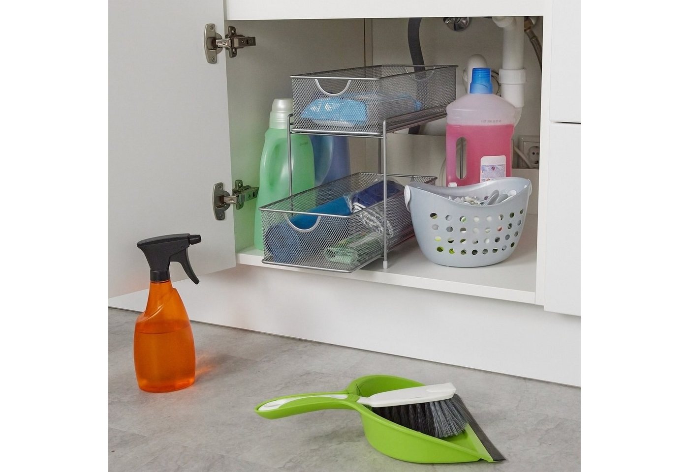 relaxdays Mehrzweckregal Küchen Organizer mit 2 Ausziehkörben, 2-tlg., schwarz – Bild 5 von 5