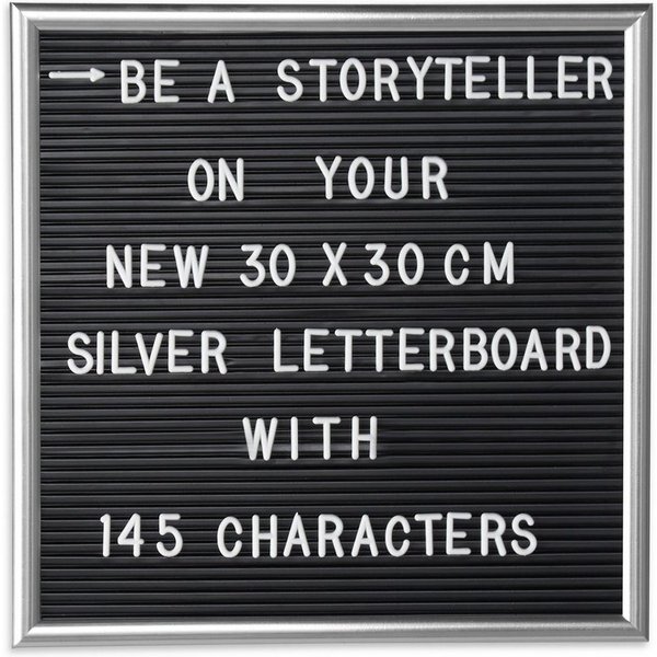 relaxdays Memoboard Letterboard 30 x 30 cm, (145-tlg), silber