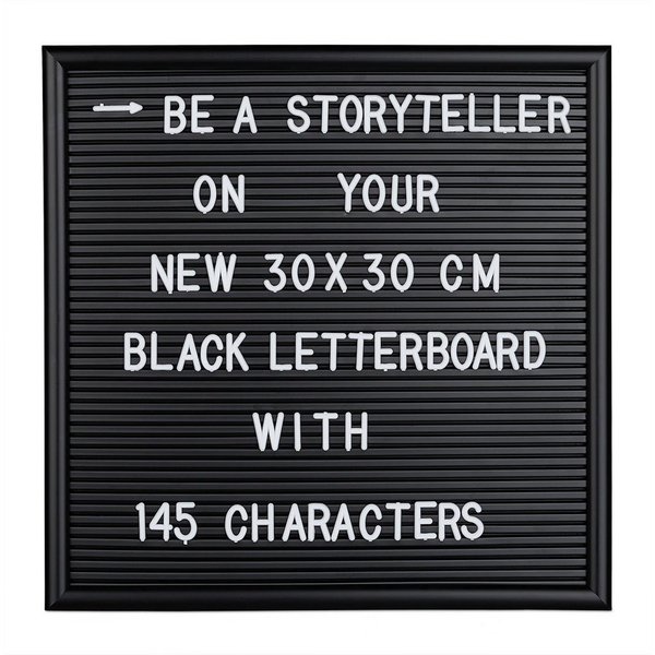 relaxdays Memoboard Letterboard 30 x 30 cm, (145-tlg), schwarz