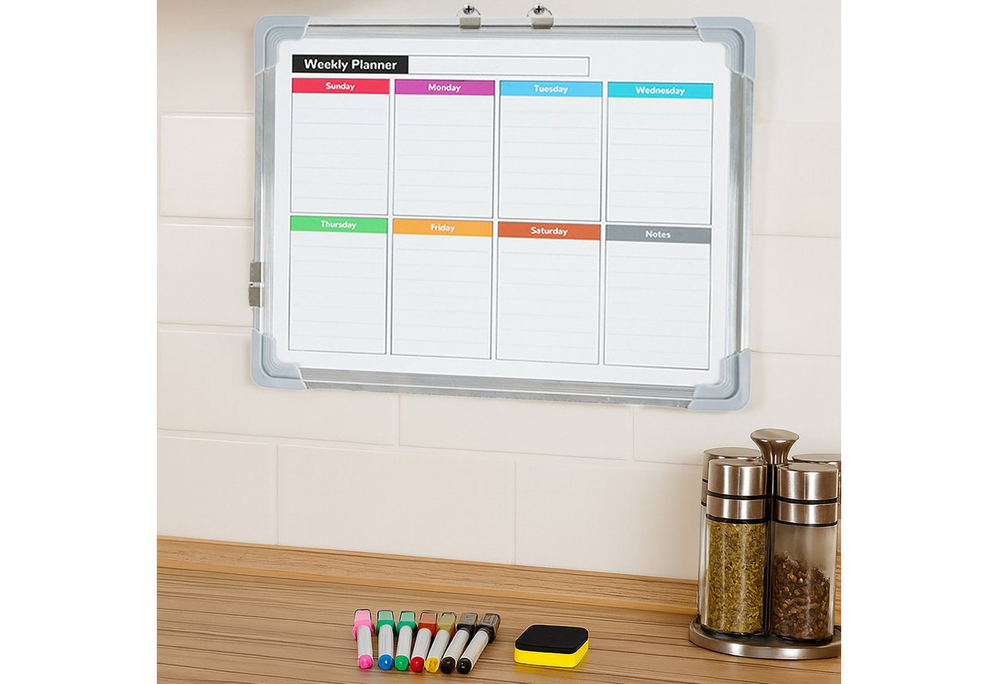 relaxdays Memoboard Whiteboard mit Zubehör, (16-tlg), Beidseitig magnetisch – Bild 2 von 5