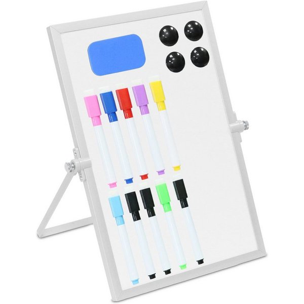 relaxdays Memoboard Whiteboard Tisch, (16-tlg), silber, 30x20 cm