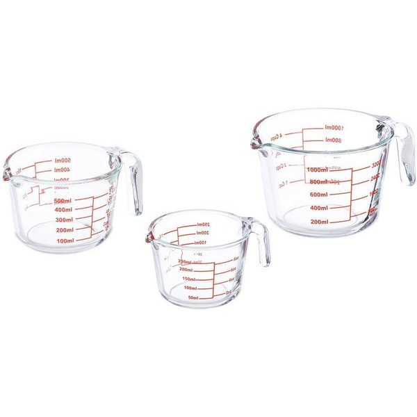 relaxdays Messbecher 3-teiliges Messbecher Set aus Glas, Glas, (3-St)