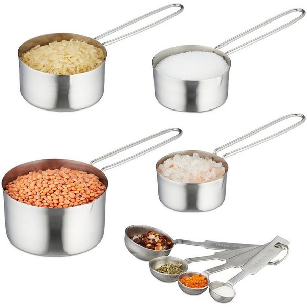 relaxdays Messbecher 8-tlg. Messbecher und Messlöffel Set, Edelstahl, (8-St)