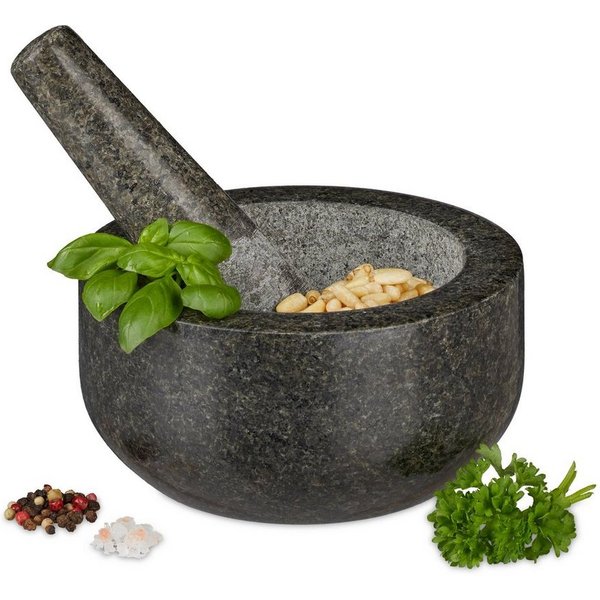 relaxdays Mörser Granit Mörser mit Stößel 16 cm, (2-tlg)