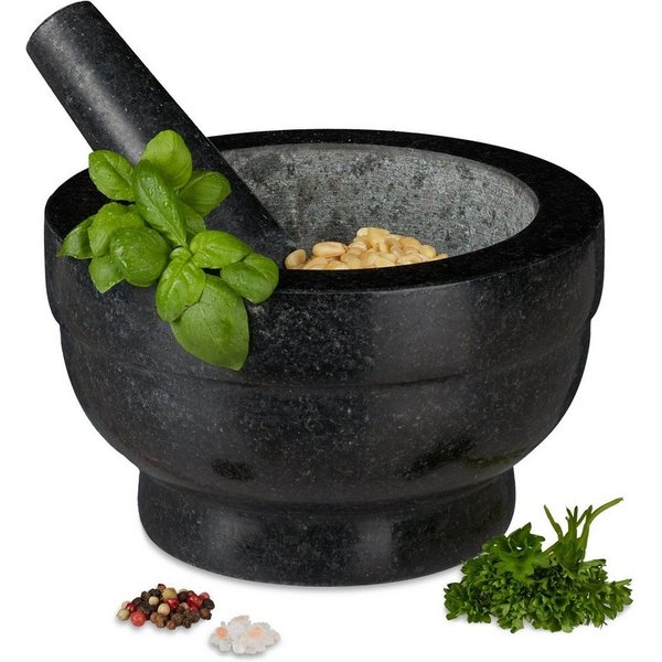 relaxdays Mörser Granit Mörser mit Stößel 20 cm, (2-tlg)