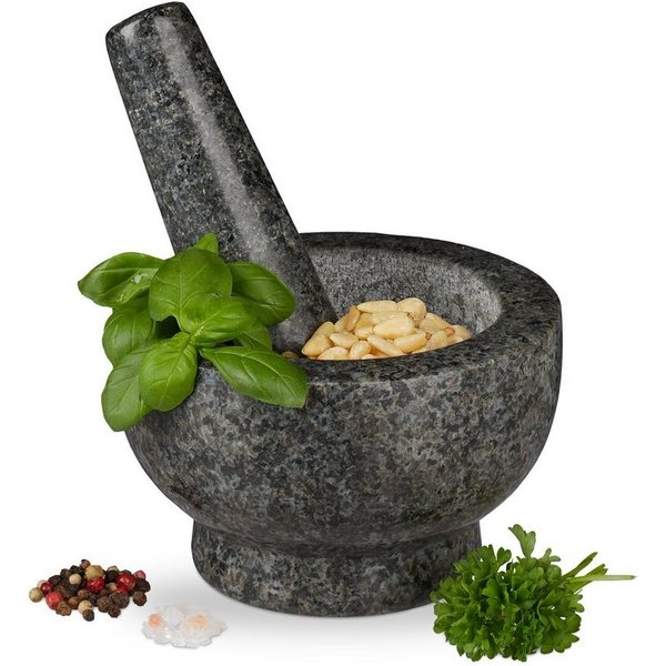 relaxdays Mörser Granit Mörser mit Stößel groß, (2-tlg)
